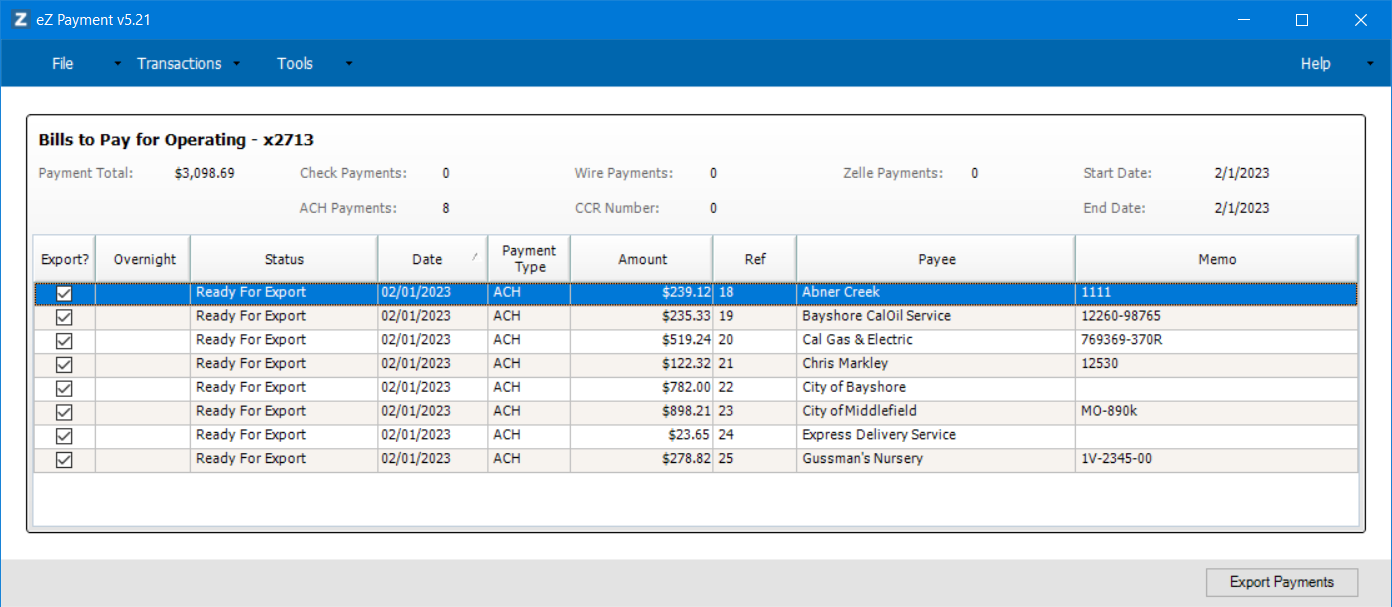 Review Payments for ACH